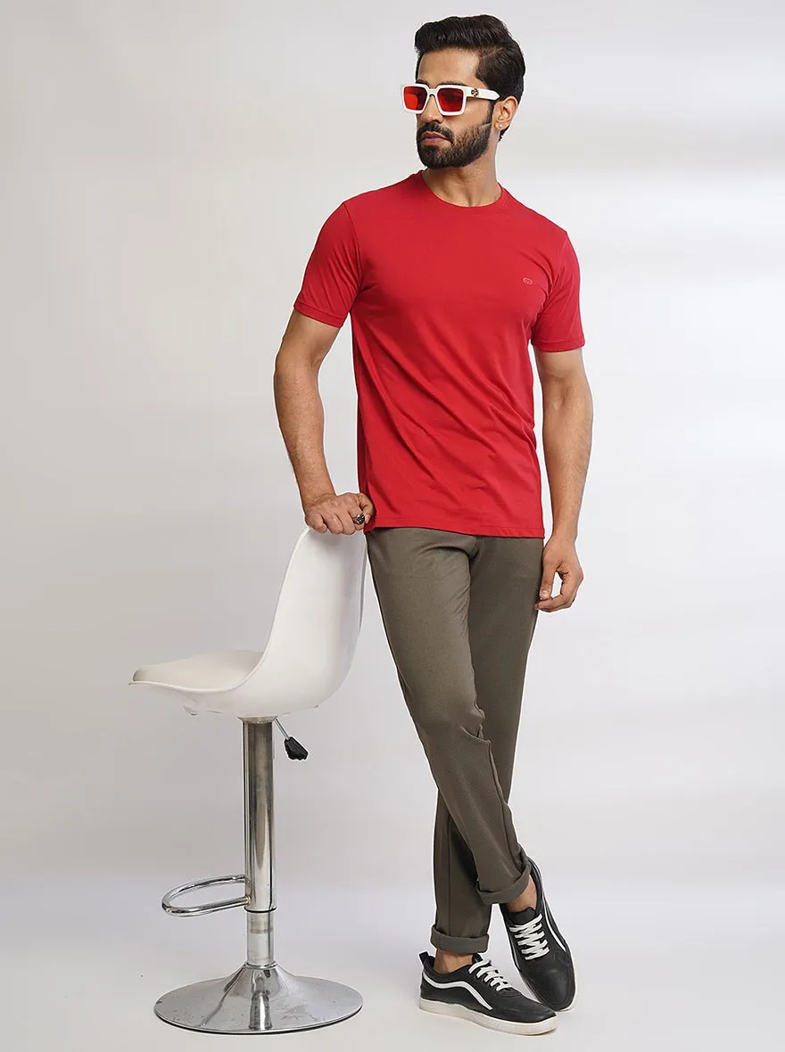 Brown Solid Venice Fit Casual Trouser | JadeBlue