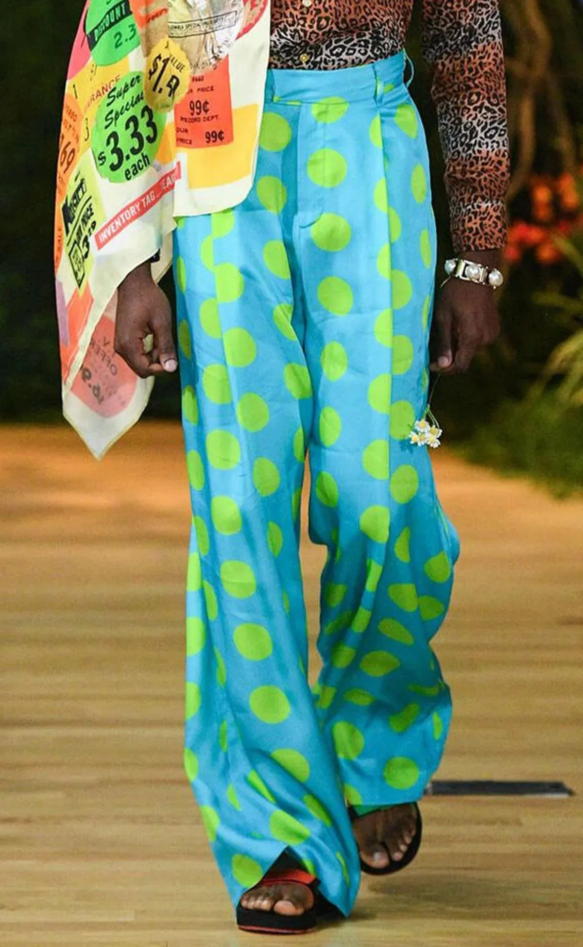 BruceGlen Blue and Green Polka Dot Printed Pants (As Worn by Sarah Jakes Roberts)