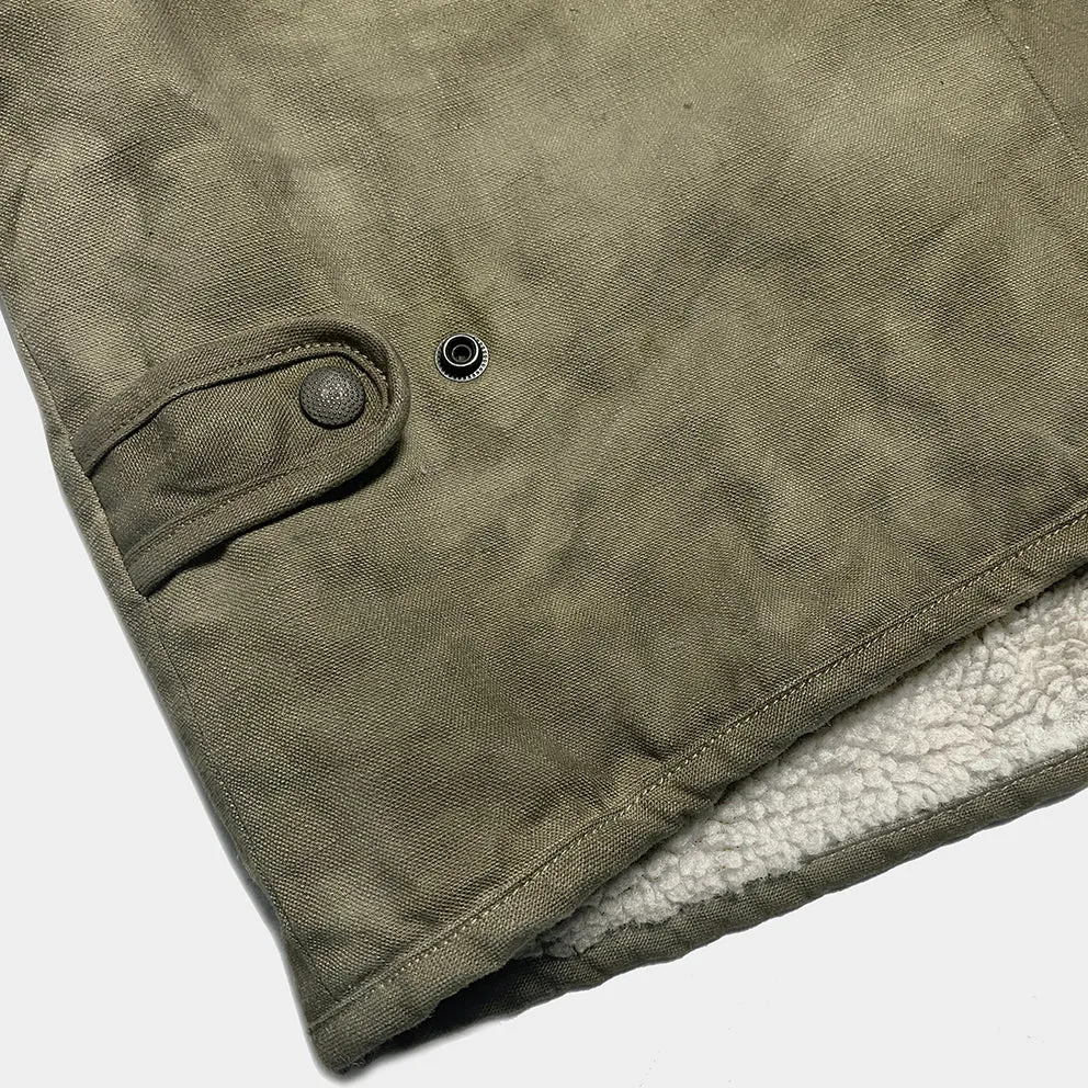 BZEN M.3203RR SILAS-MGC REGULAR FIT 4 POCKET ROUND NECK VEGGIE DYED CANVAS VEST WITH SHERPA LINING-12.5OZ-E0 MOSS GREEN