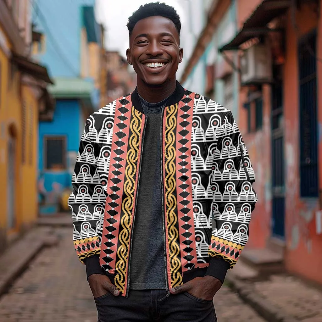 Cameroon Sleeve Zip Bomber Jacket Toghu Traditional Pattern LT15
