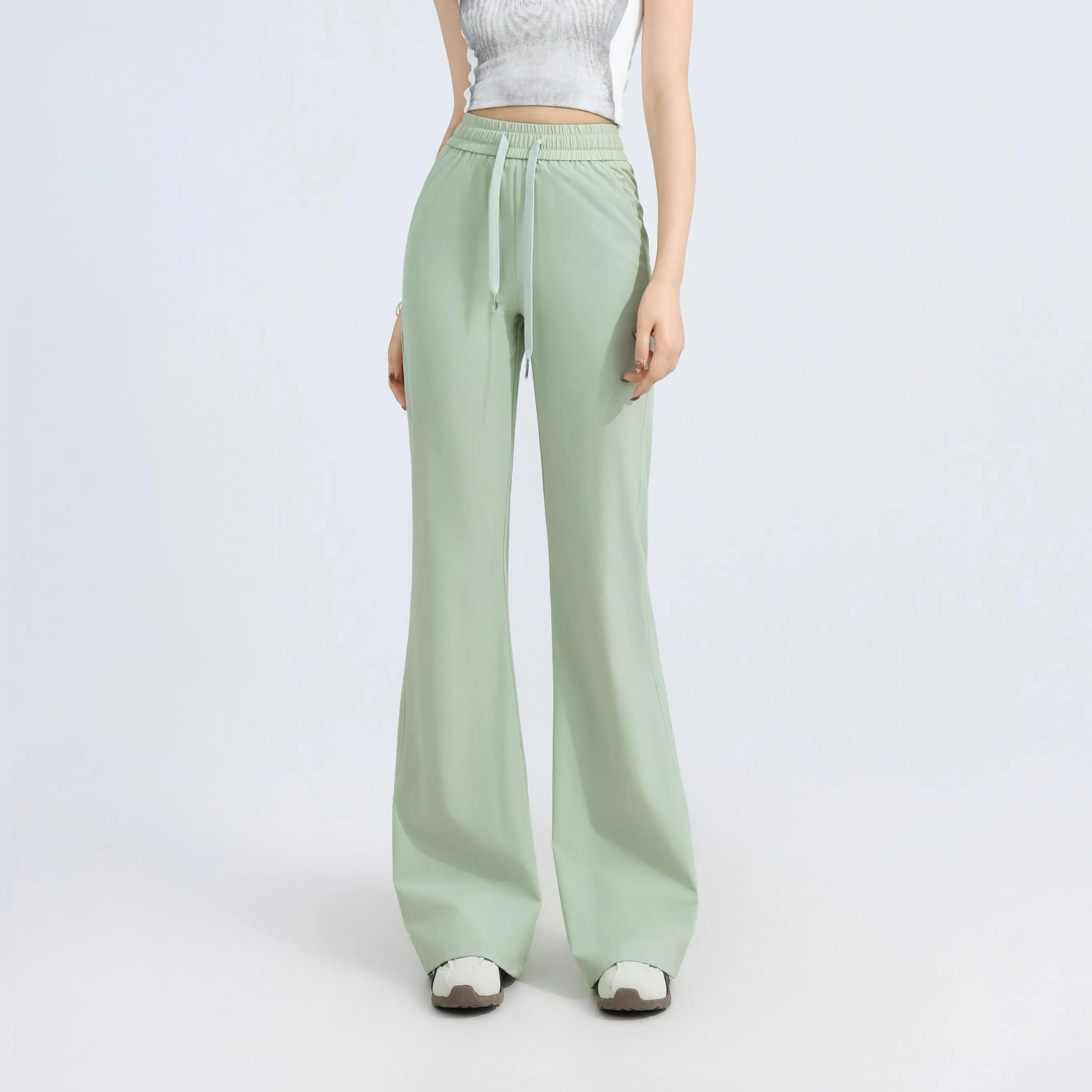 Casual and Lightweight Mid-waisted Straight Leg Trousers for Women