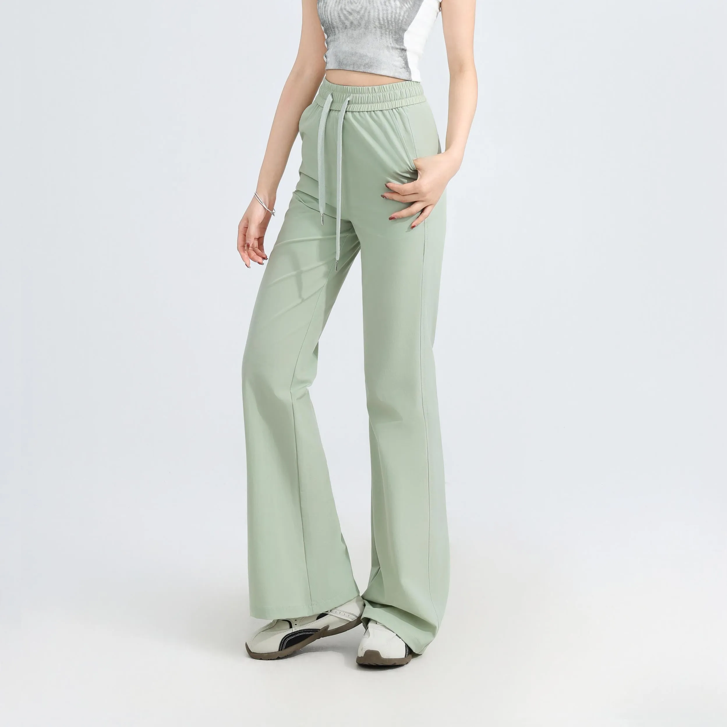 Casual and Lightweight Mid-waisted Straight Leg Trousers for Women