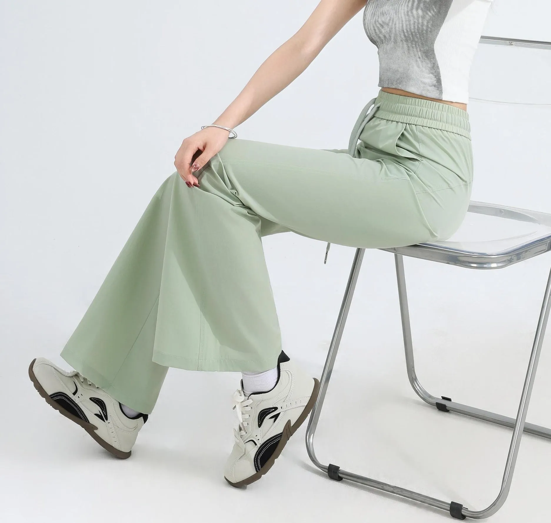 Casual and Lightweight Mid-waisted Straight Leg Trousers for Women