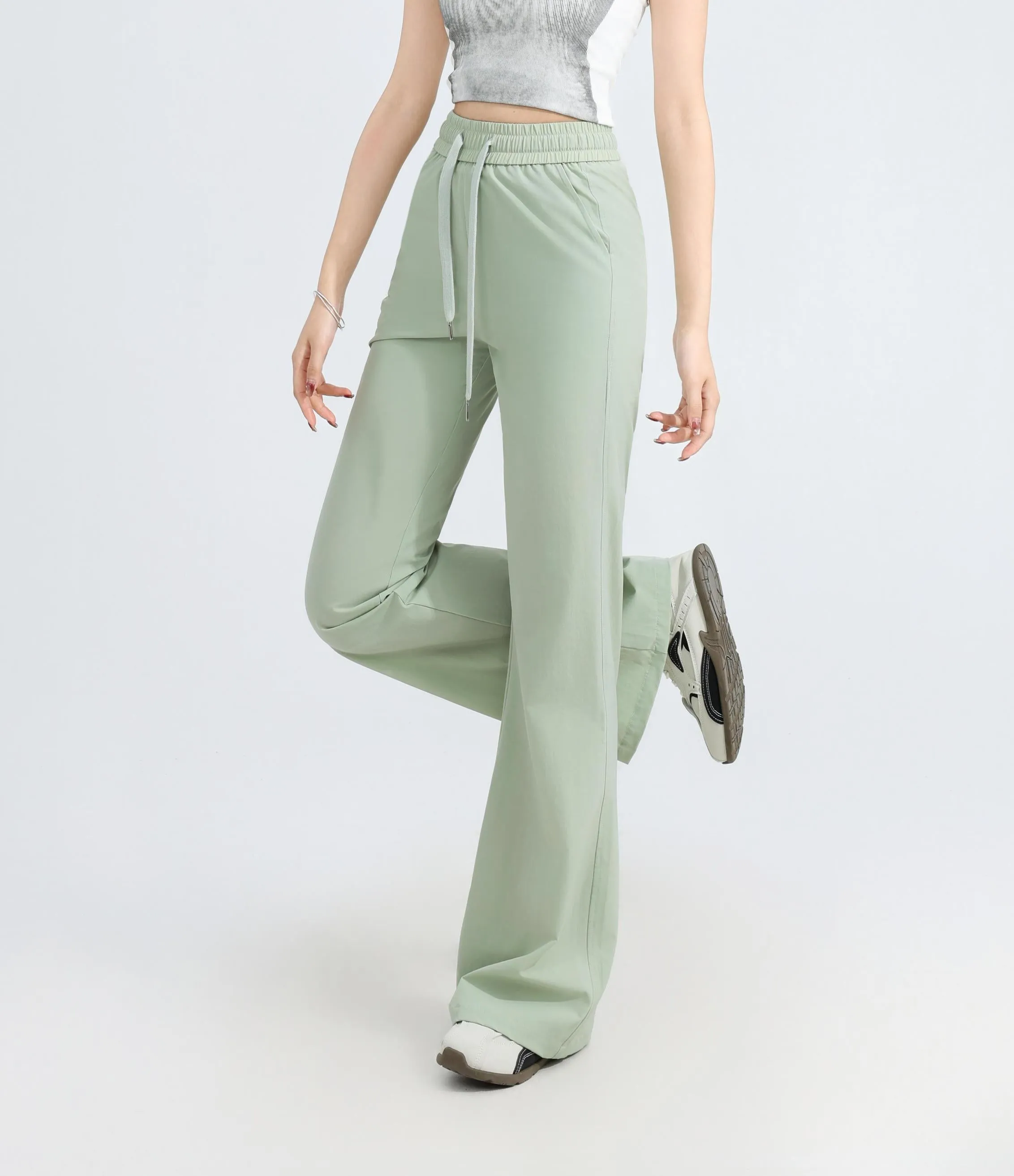 Casual and Lightweight Mid-waisted Straight Leg Trousers for Women