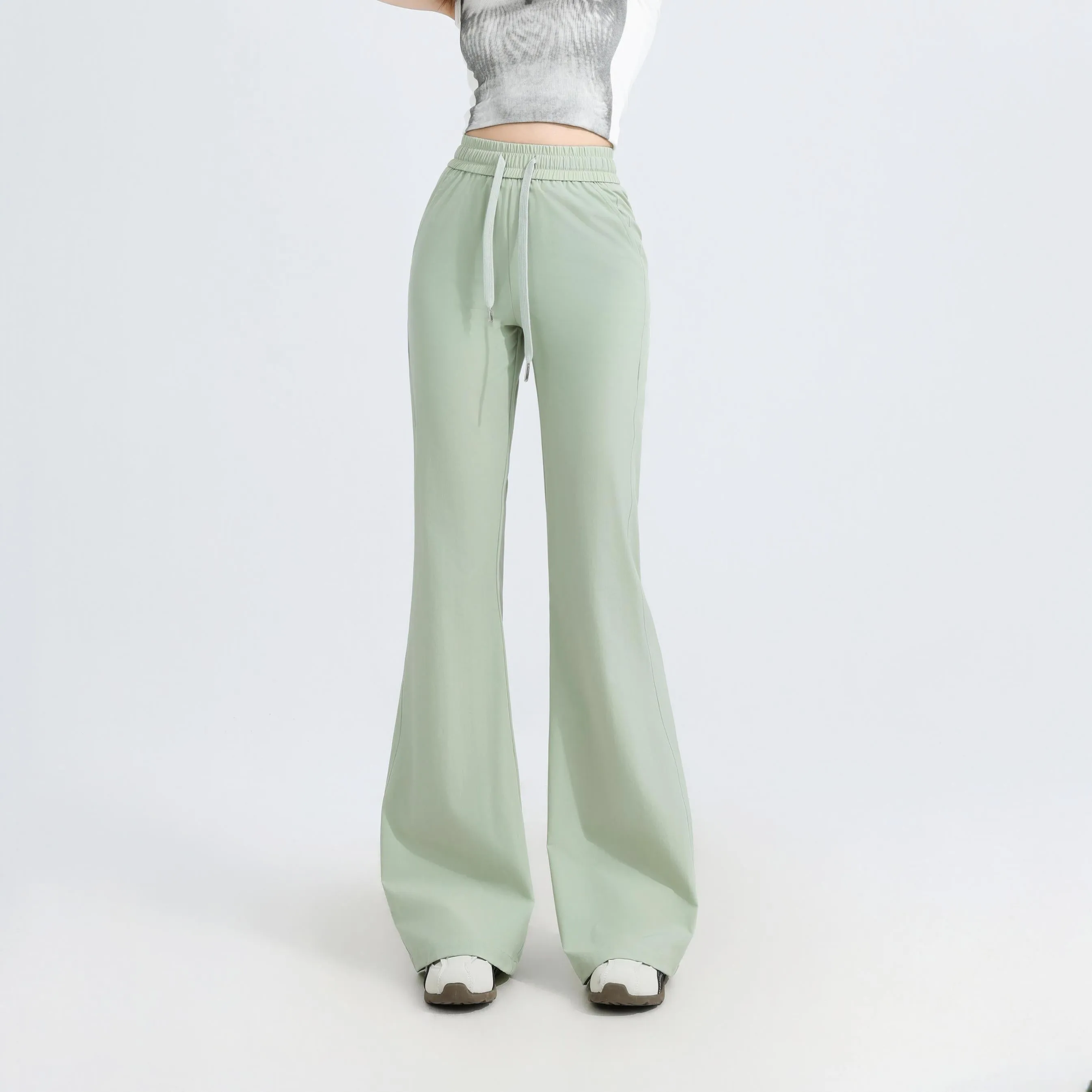Casual and Lightweight Mid-waisted Straight Leg Trousers for Women