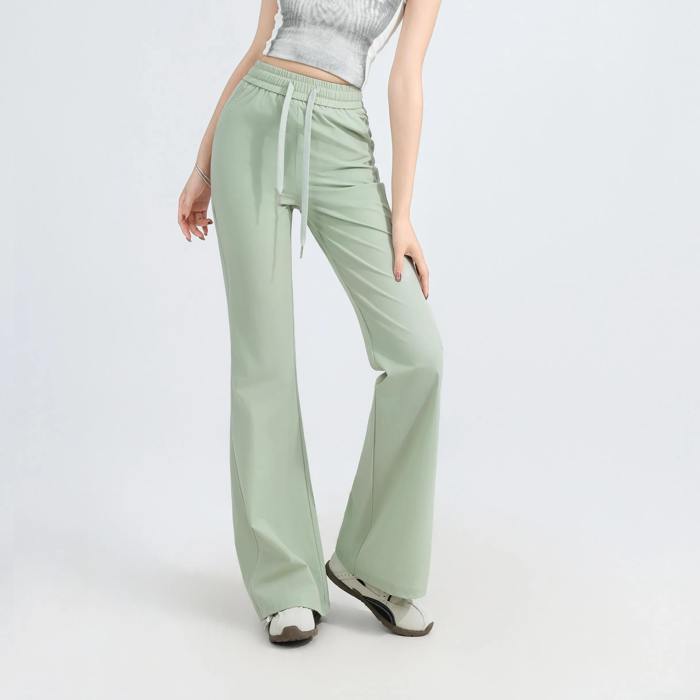 Casual and Lightweight Mid-waisted Straight Leg Trousers for Women