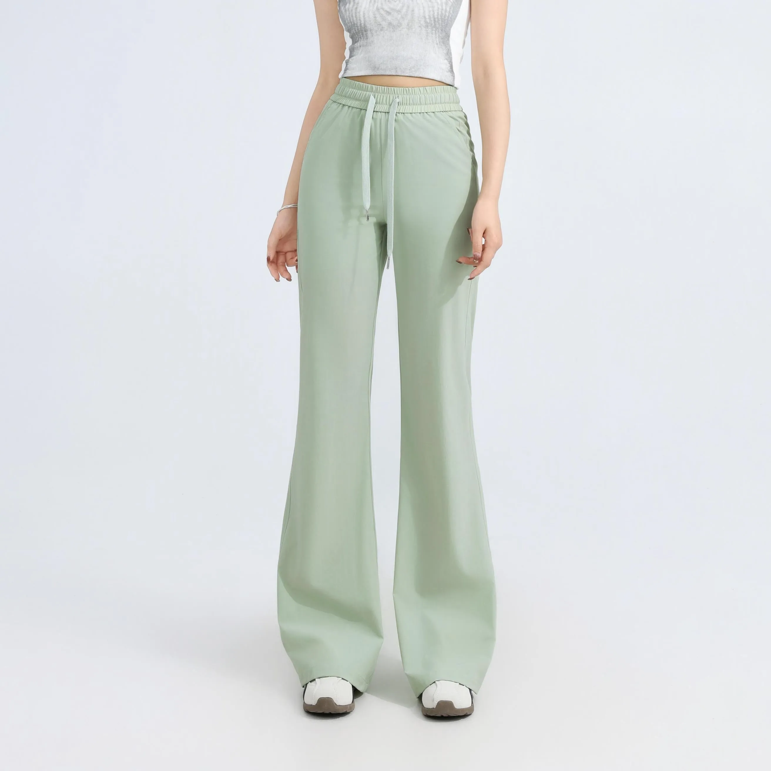 Casual and Lightweight Mid-waisted Straight Leg Trousers for Women