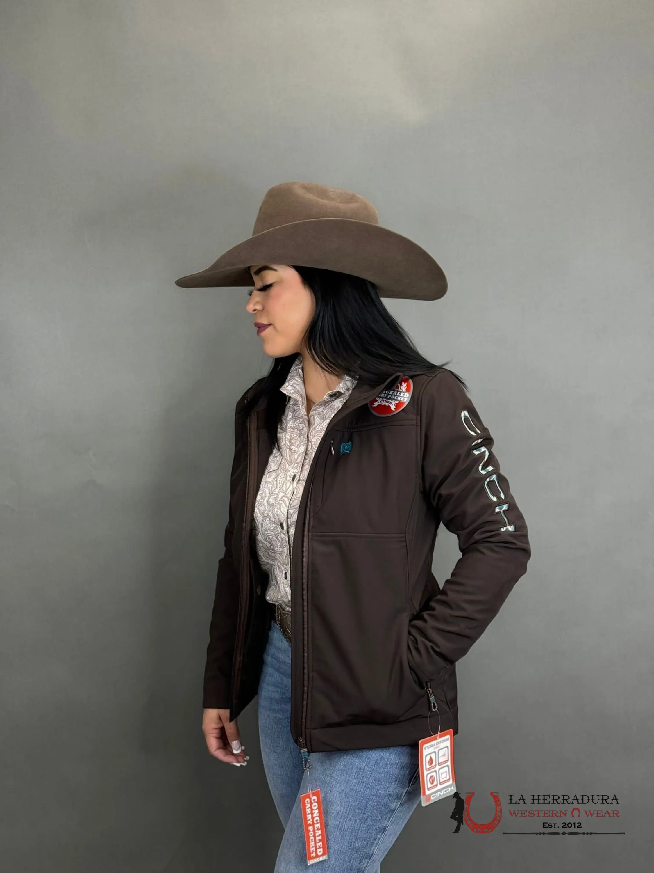 Cinch Womens Brown / Turquise Team Logo Softshell Jacket