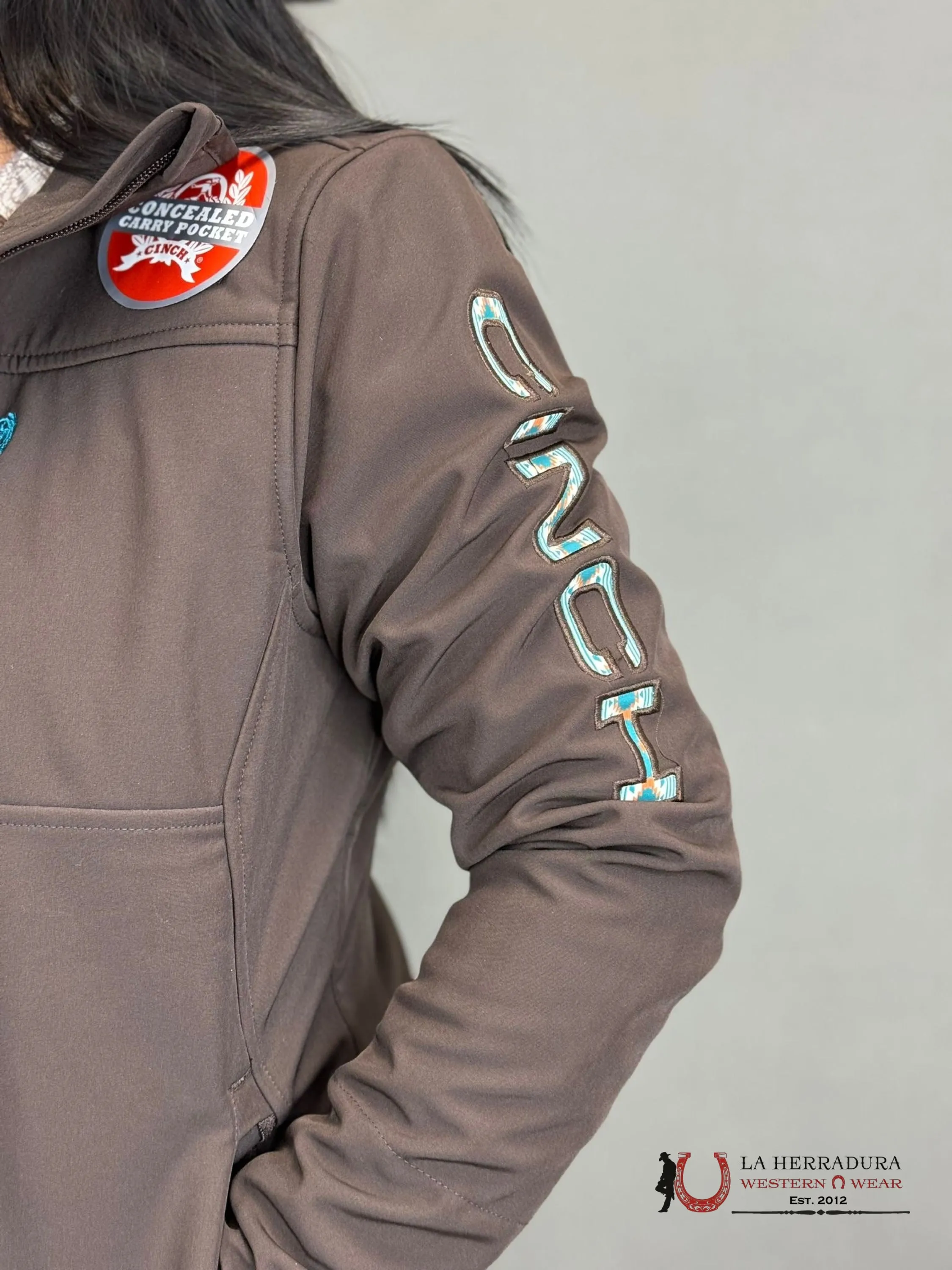 Cinch Womens Brown / Turquise Team Logo Softshell Jacket