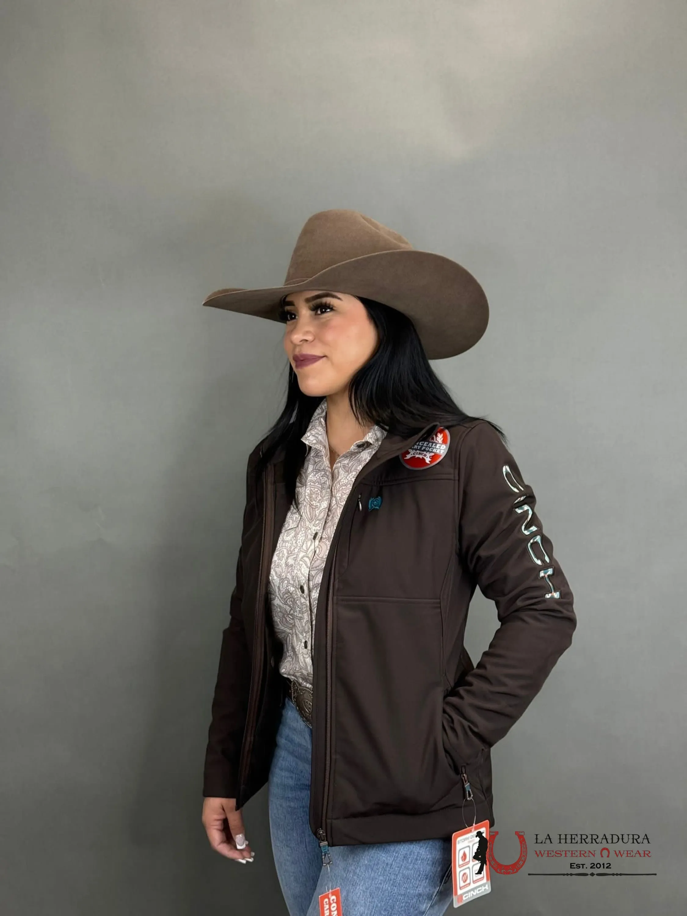 Cinch Womens Brown / Turquise Team Logo Softshell Jacket
