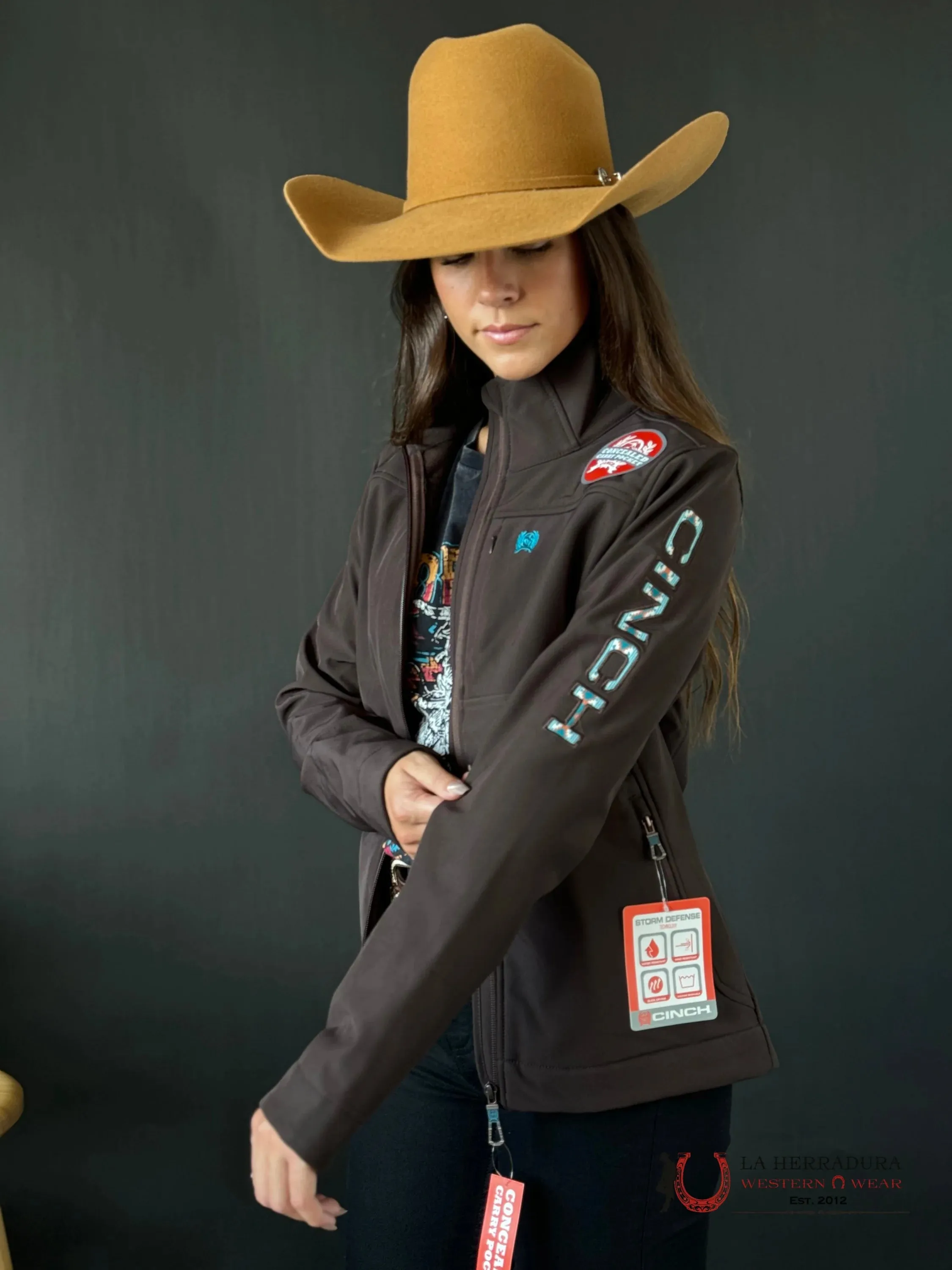 Cinch Womens Brown / Turquise Team Logo Softshell Jacket
