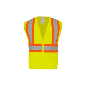 Class 2 Lime Zipper Front Closure Vest with Two Tone Tape