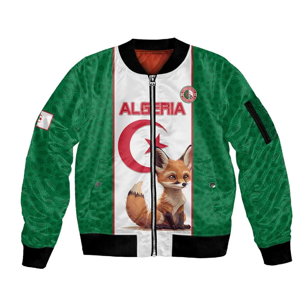 Custom Algeria Football Sleeve Zip Bomber Jacket Fennec Foxes With Islamic Pattern LT15