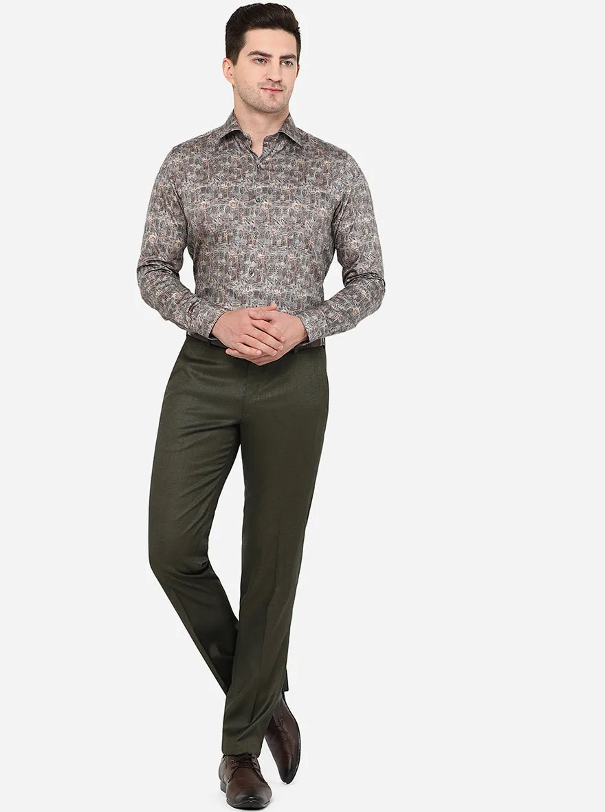 Dark Green Solid Slim Fit Formal Trouser | Metal