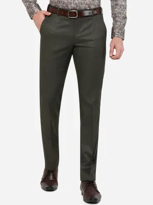 Dark Green Solid Slim Fit Formal Trouser | Metal