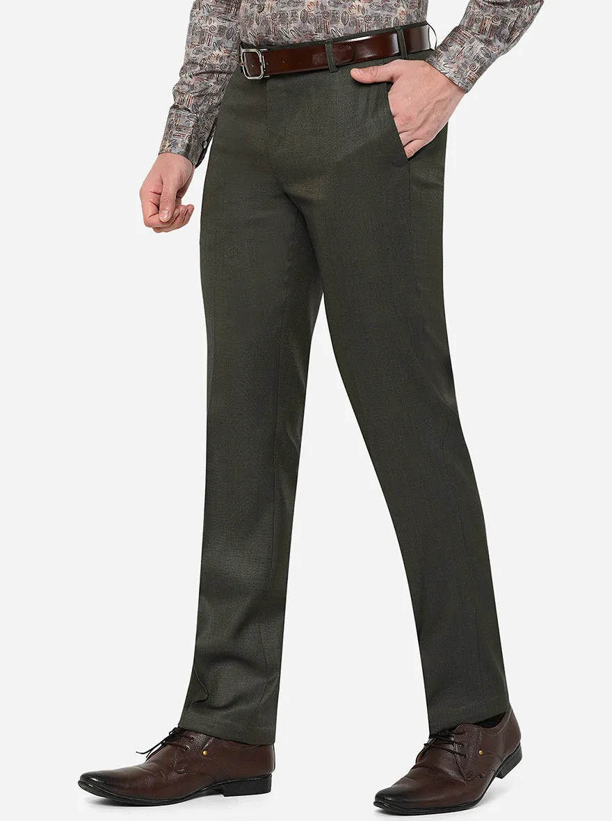 Dark Green Solid Slim Fit Formal Trouser | Metal