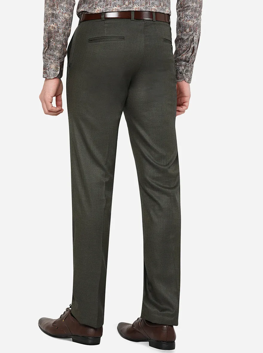 Dark Green Solid Slim Fit Formal Trouser | Metal