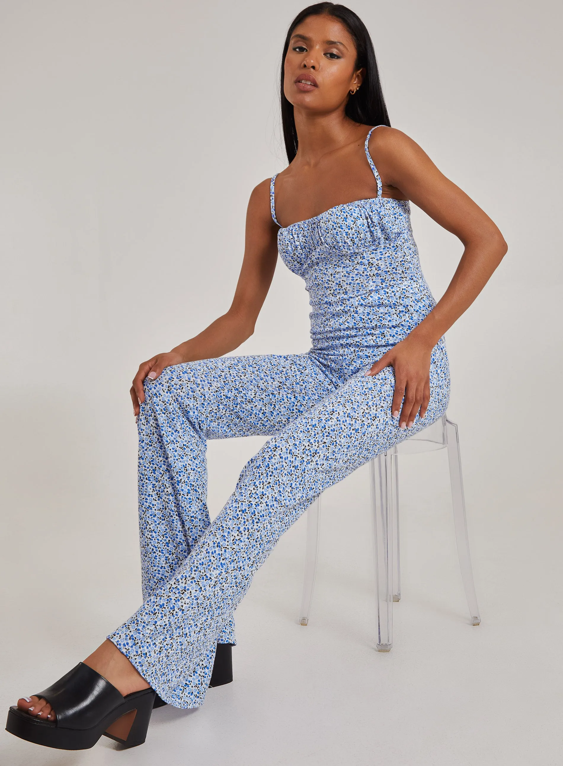 Ditsy Print Flare Trousers
