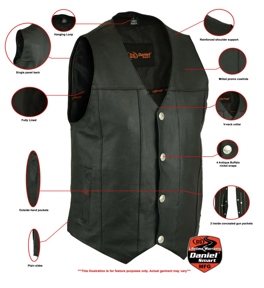 DS Men's Milled Single Back Panel Leather  Vest - Black