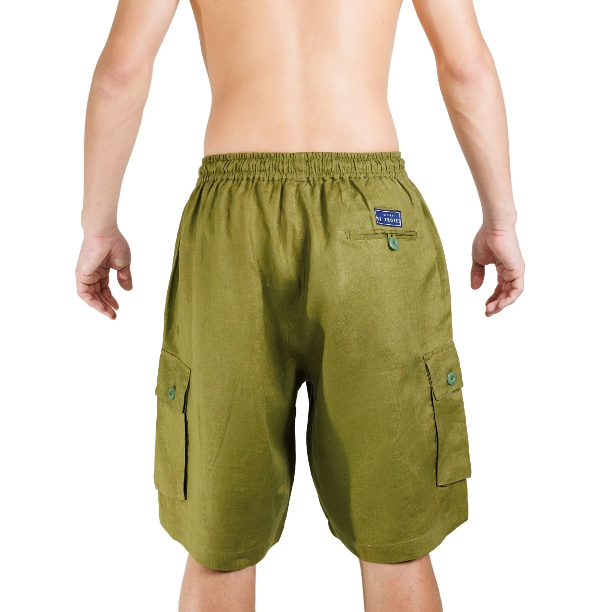 Elastic Waist Linen Cargo Resort Shorts