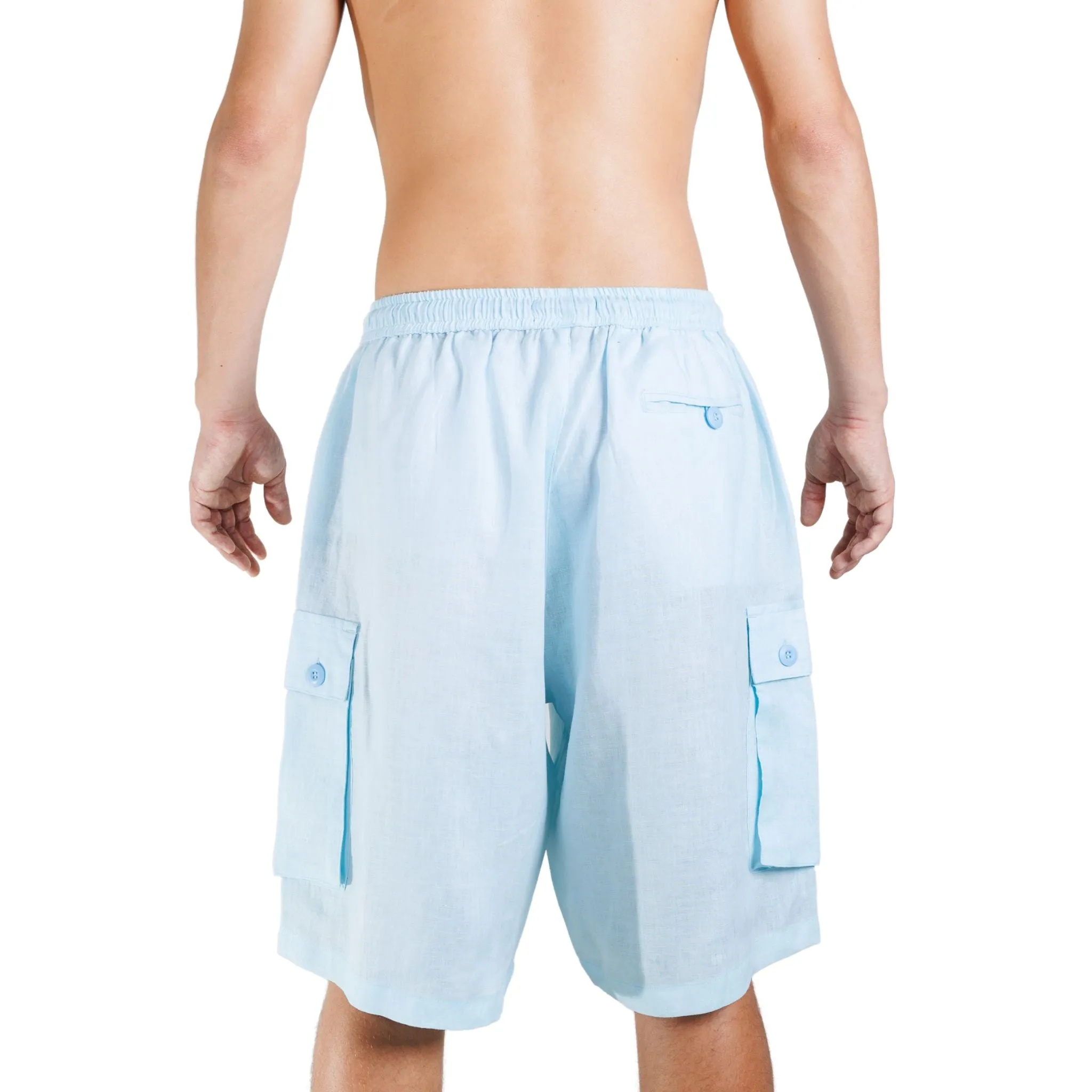 Elastic Waist Linen Cargo Resort Shorts