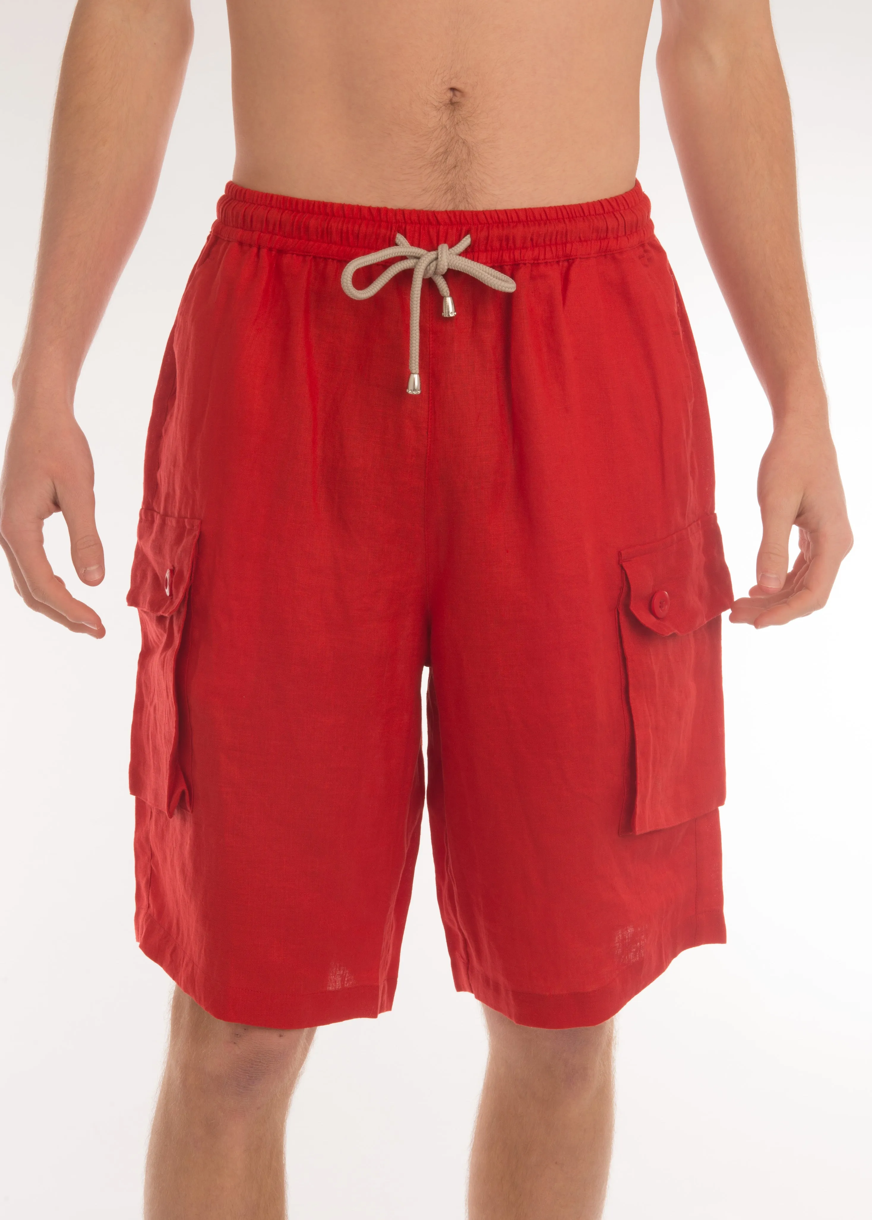 Elastic Waist Linen Cargo Resort Shorts