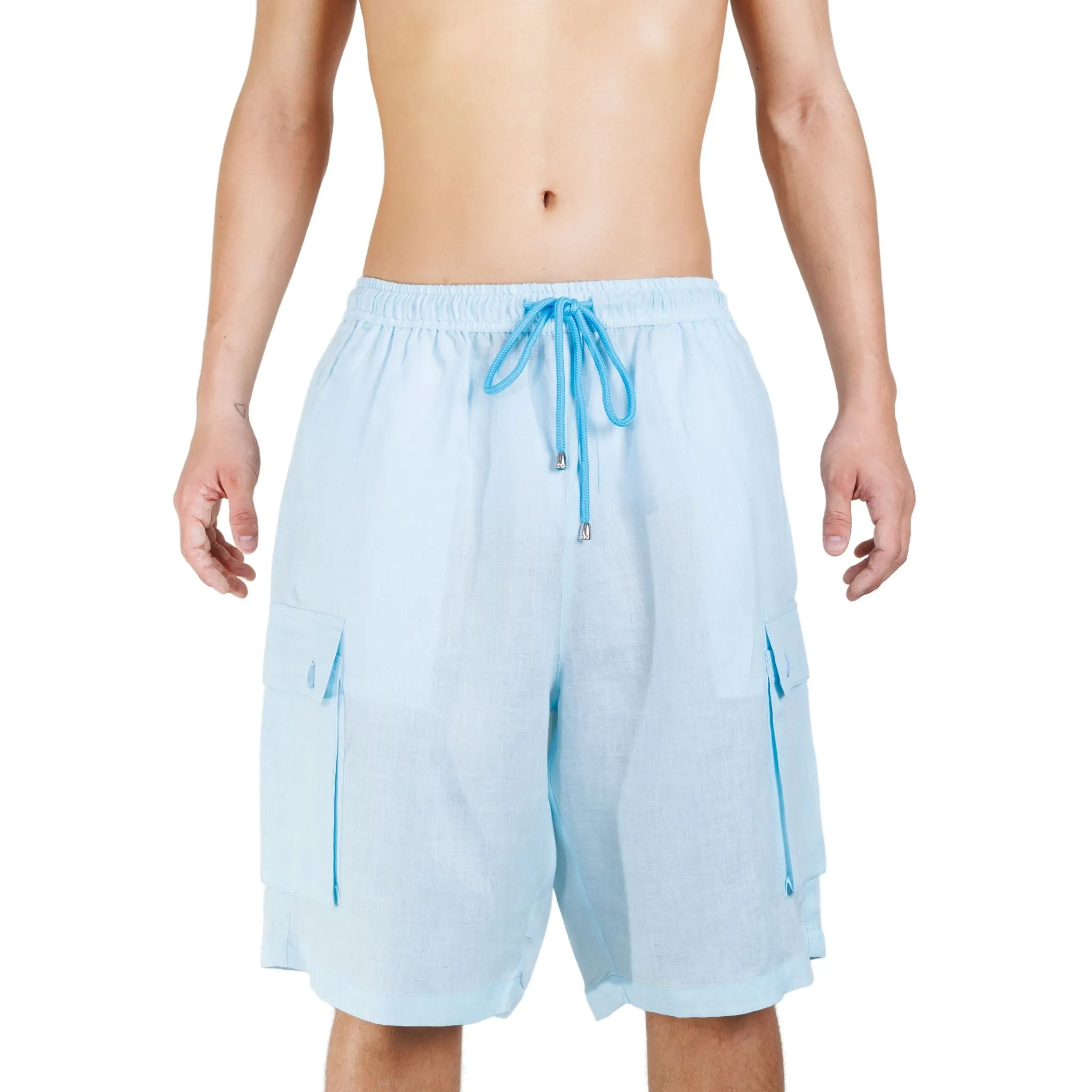 Elastic Waist Linen Cargo Resort Shorts