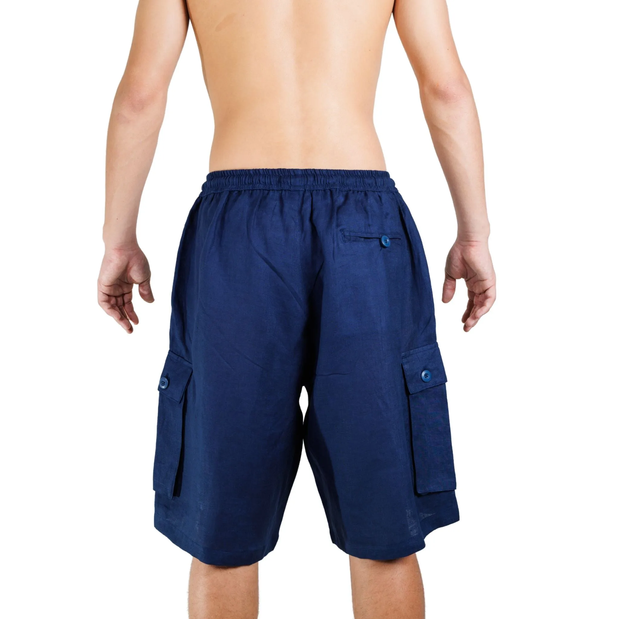 Elastic Waist Linen Cargo Resort Shorts