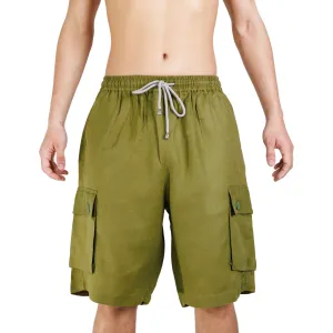 Elastic Waist Linen Cargo Resort Shorts