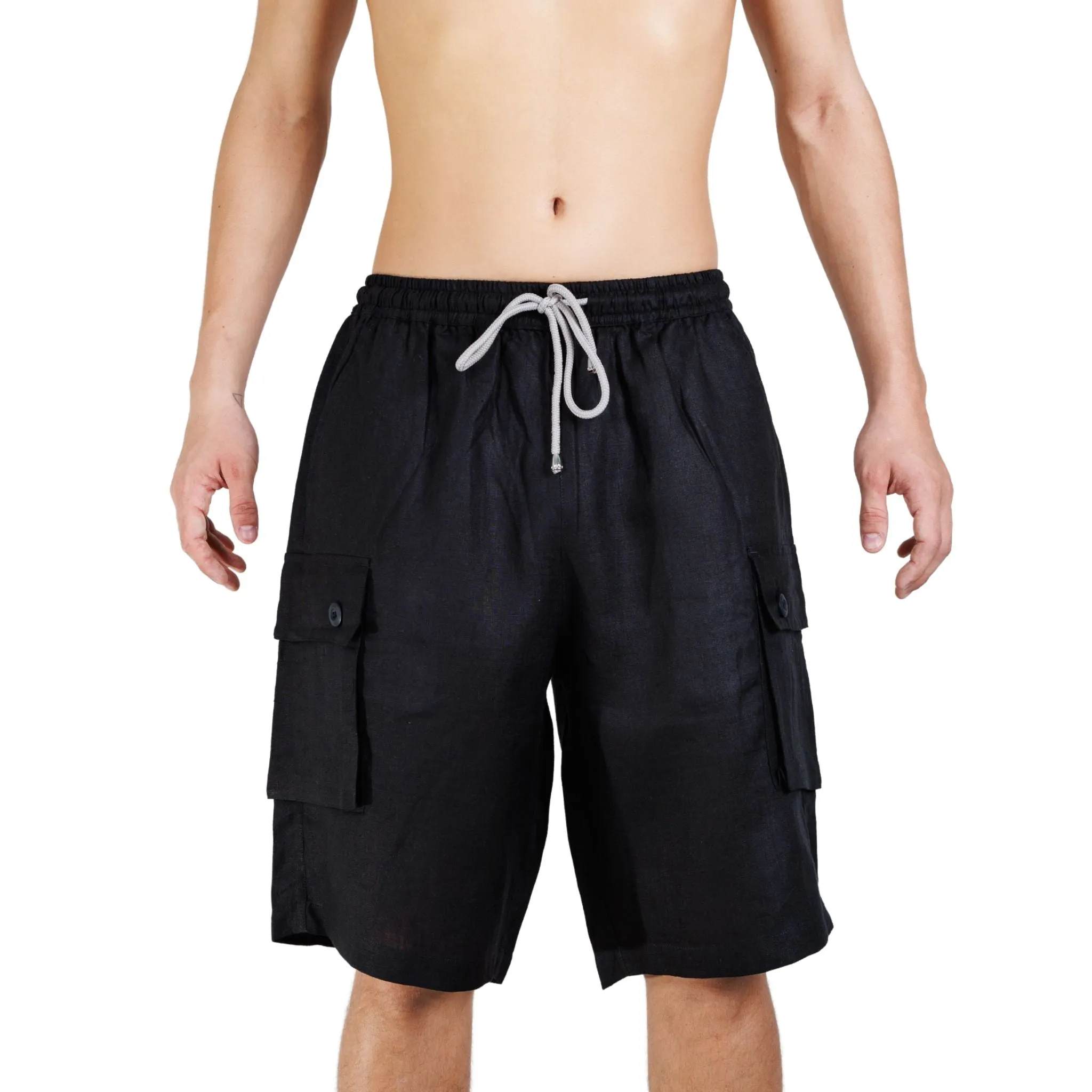 Elastic Waist Linen Cargo Resort Shorts