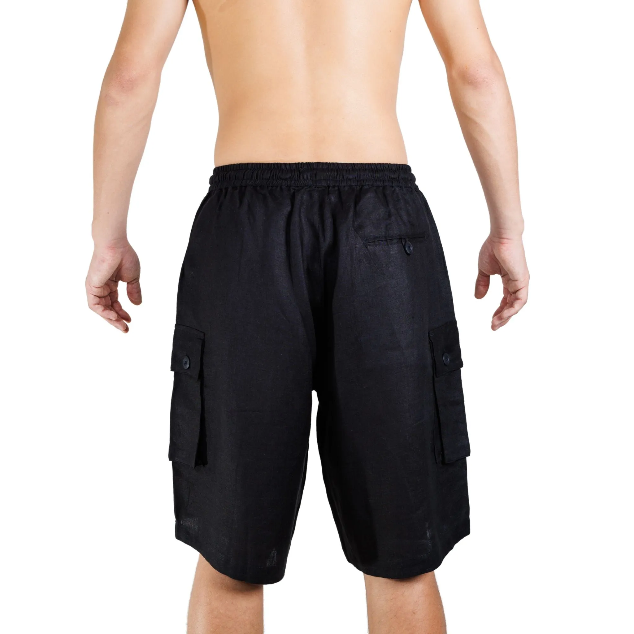 Elastic Waist Linen Cargo Resort Shorts