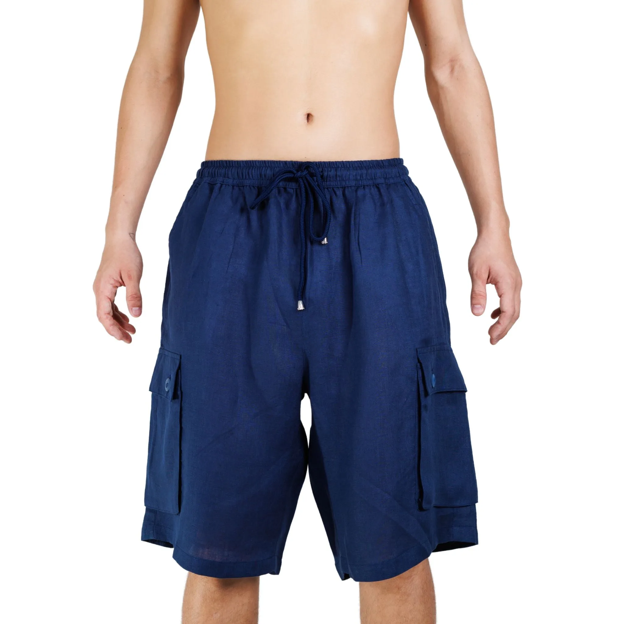 Elastic Waist Linen Cargo Resort Shorts