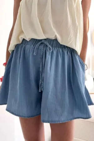 Elastic Waist Wide Leg Denim Shorts