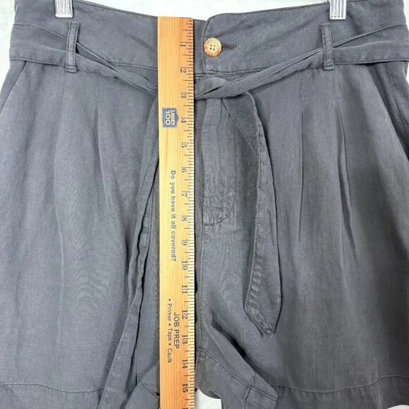 Faherty Arlie Tie Waist Shorts Womens M Gray Organic Cotton Lyocell Pleated