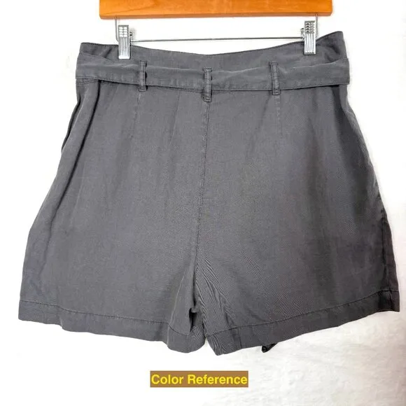 Faherty Arlie Tie Waist Shorts Womens M Gray Organic Cotton Lyocell Pleated