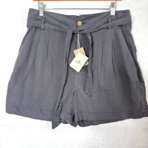 Faherty Arlie Tie Waist Shorts Womens M Gray Organic Cotton Lyocell Pleated