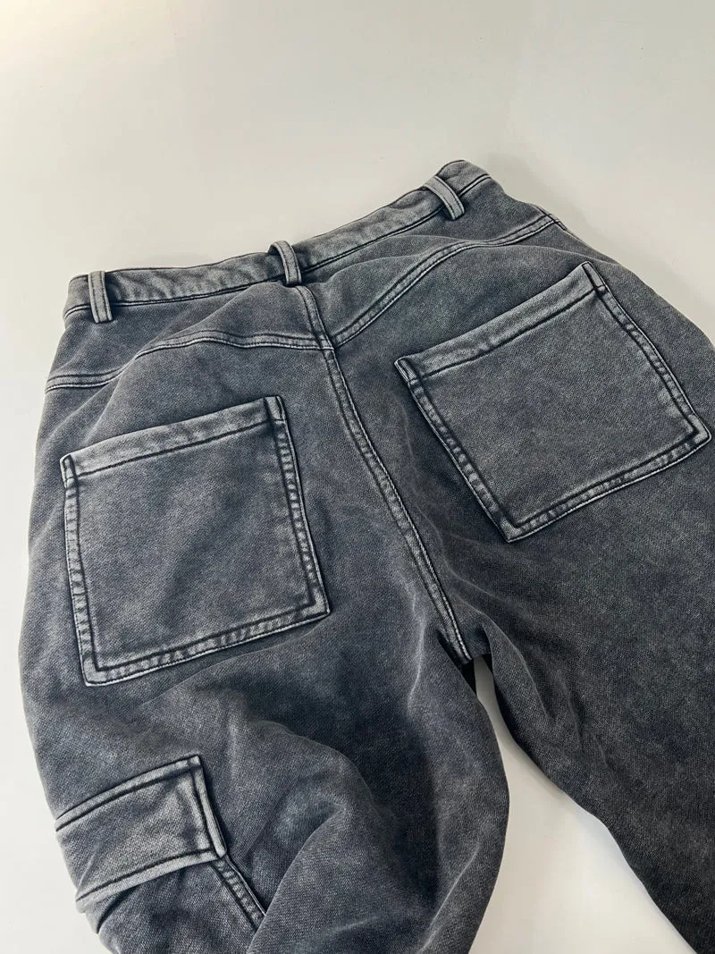 Francis Washed Grey Baggy Cargo Denim Jeans Pants