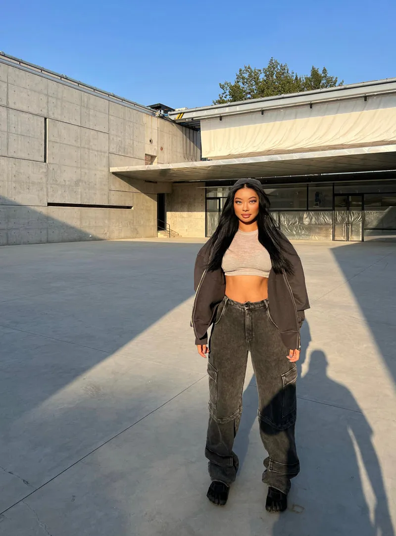 Francis Washed Grey Baggy Cargo Denim Jeans Pants