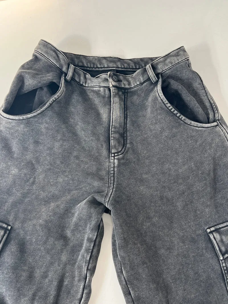Francis Washed Grey Baggy Cargo Denim Jeans Pants