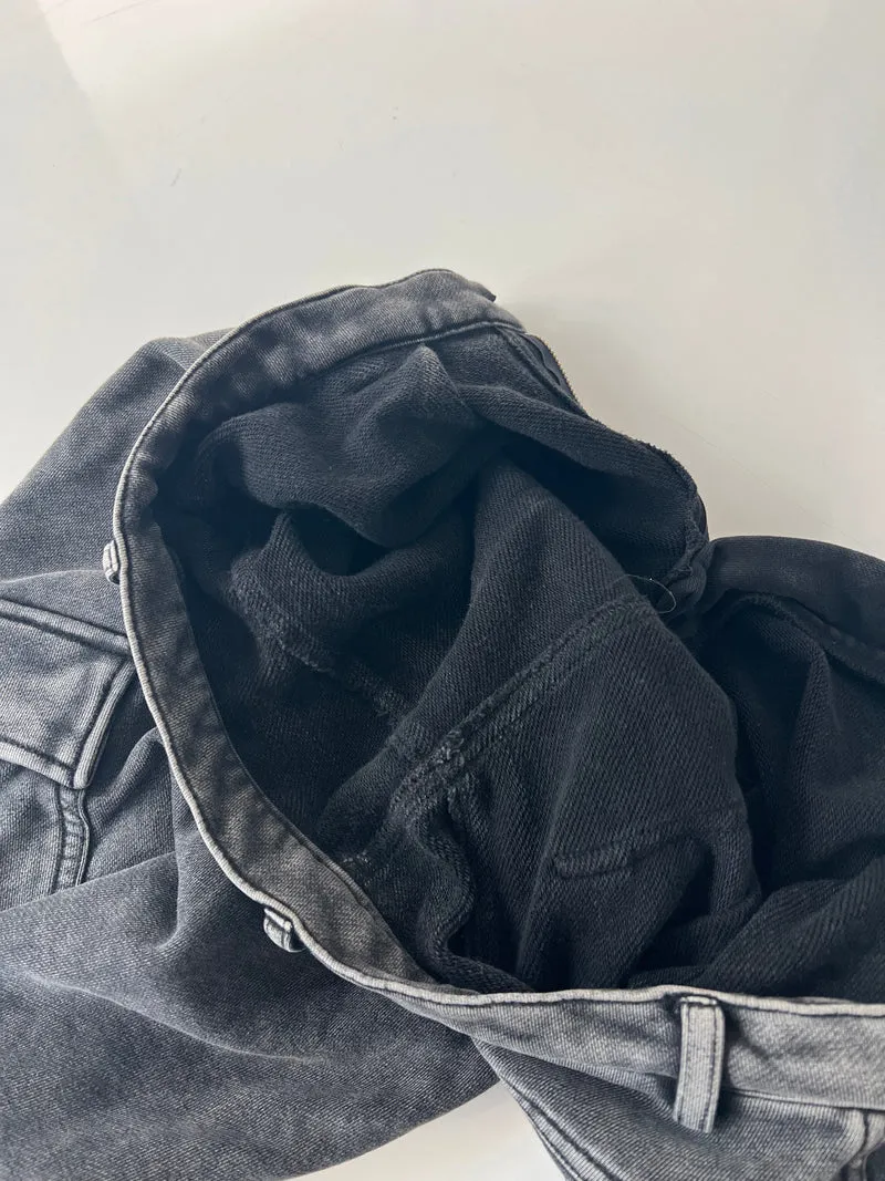 Francis Washed Grey Baggy Cargo Denim Jeans Pants