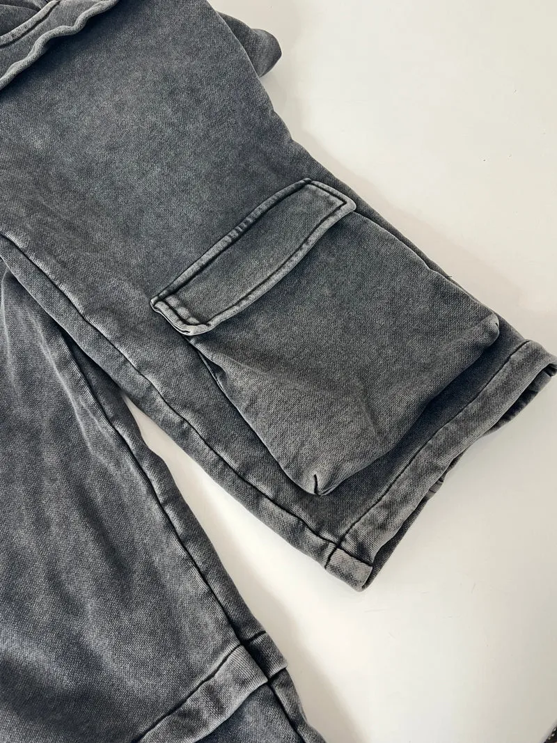 Francis Washed Grey Baggy Cargo Denim Jeans Pants