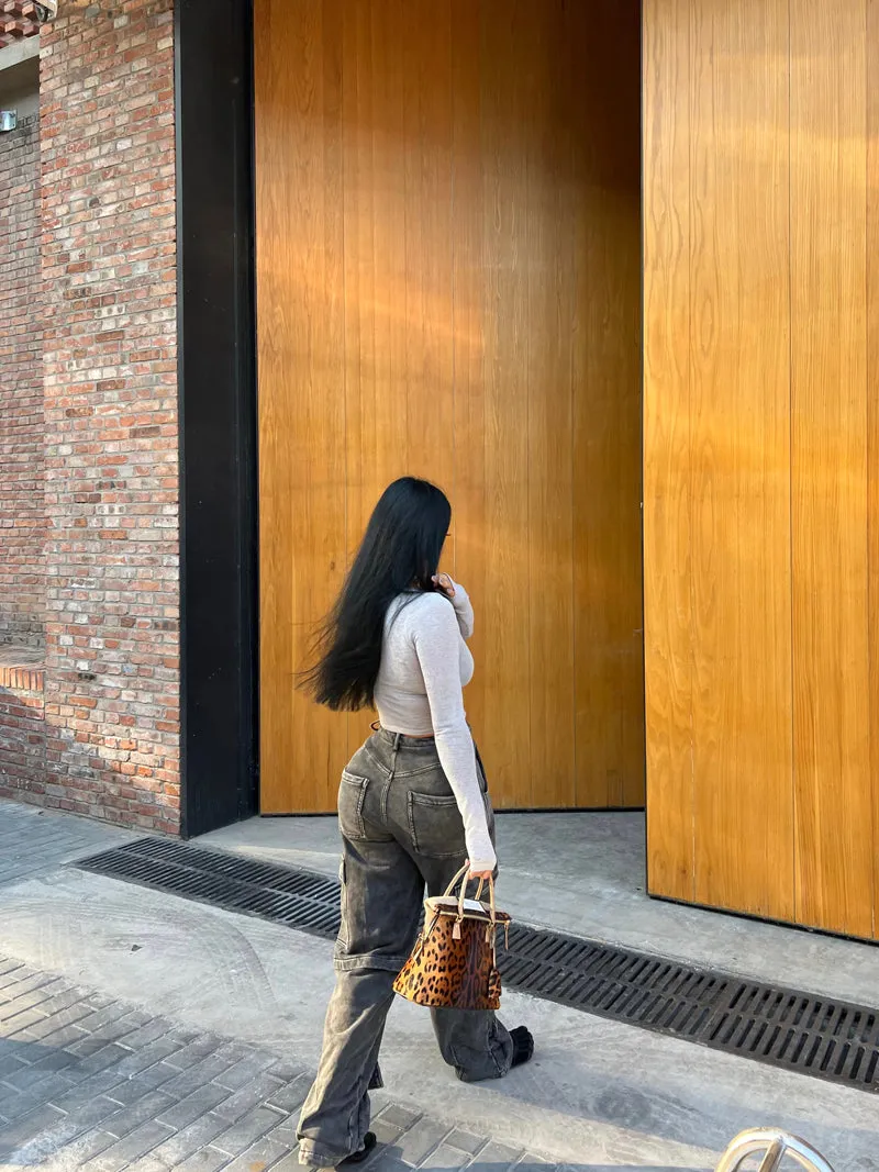 Francis Washed Grey Baggy Cargo Denim Jeans Pants