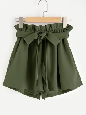 Frill Waist Self Tie Shorts