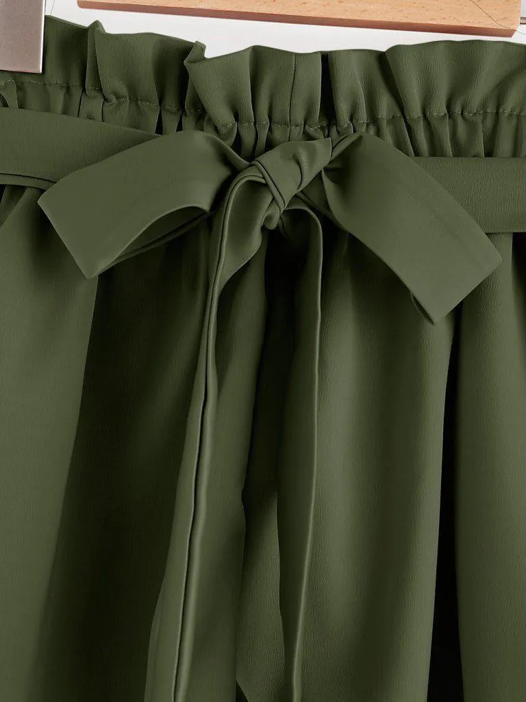 Frill Waist Self Tie Shorts