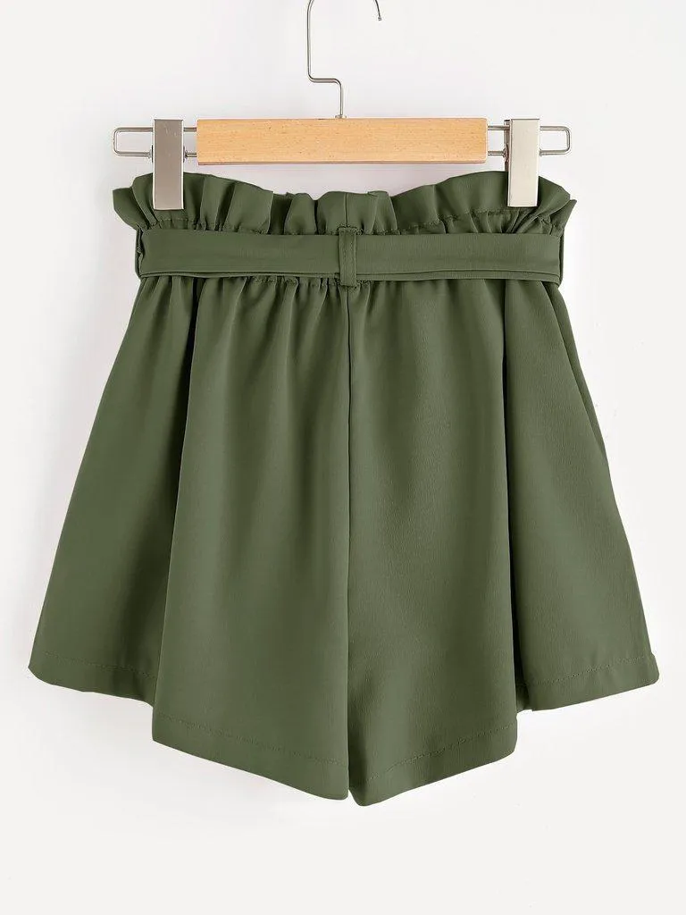 Frill Waist Self Tie Shorts