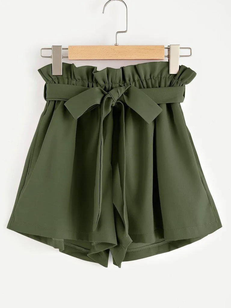 Frill Waist Self Tie Shorts
