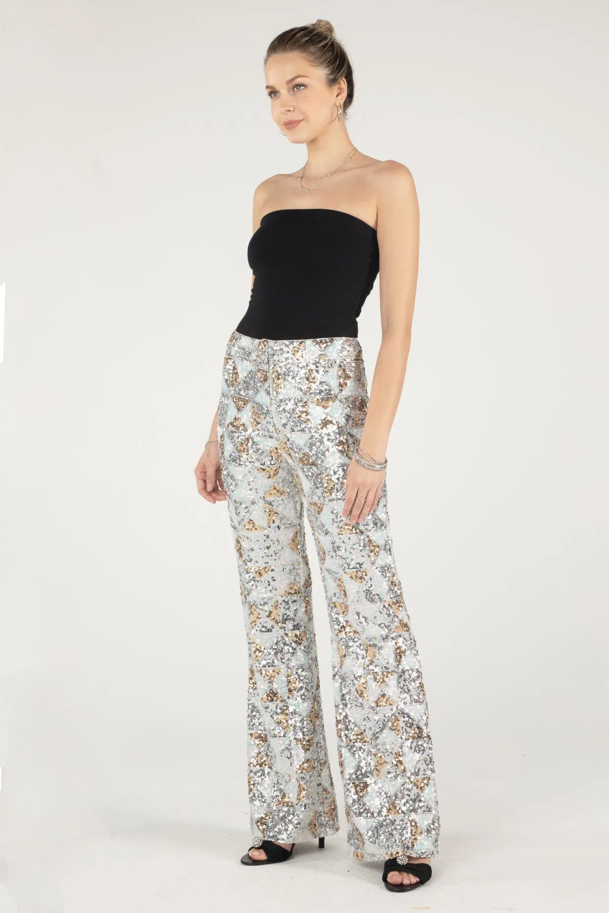 Geometric Multi-Sequin Trousers
