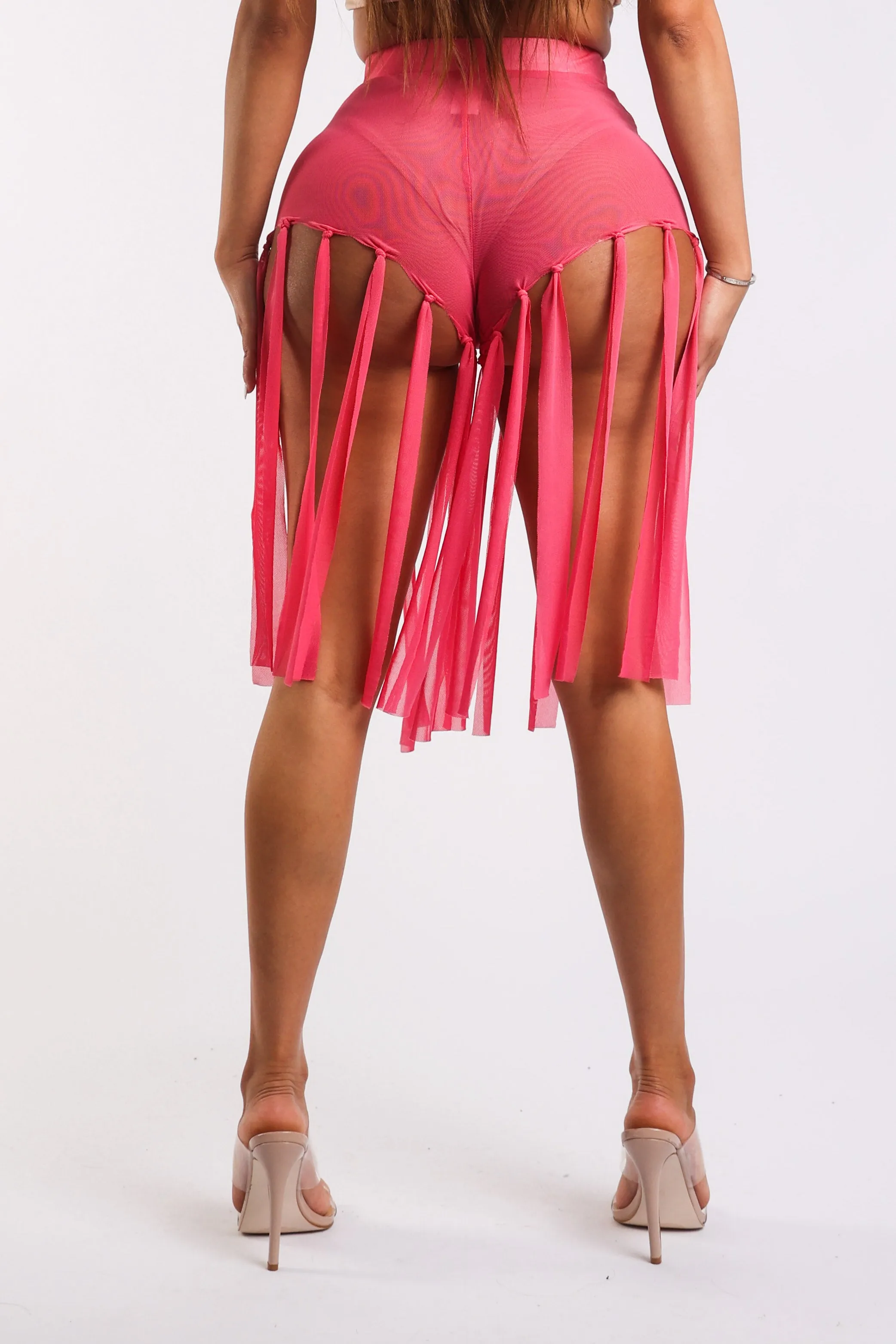 Get Party-Ready with These Fringed Mesh Sexy Shorts PINK