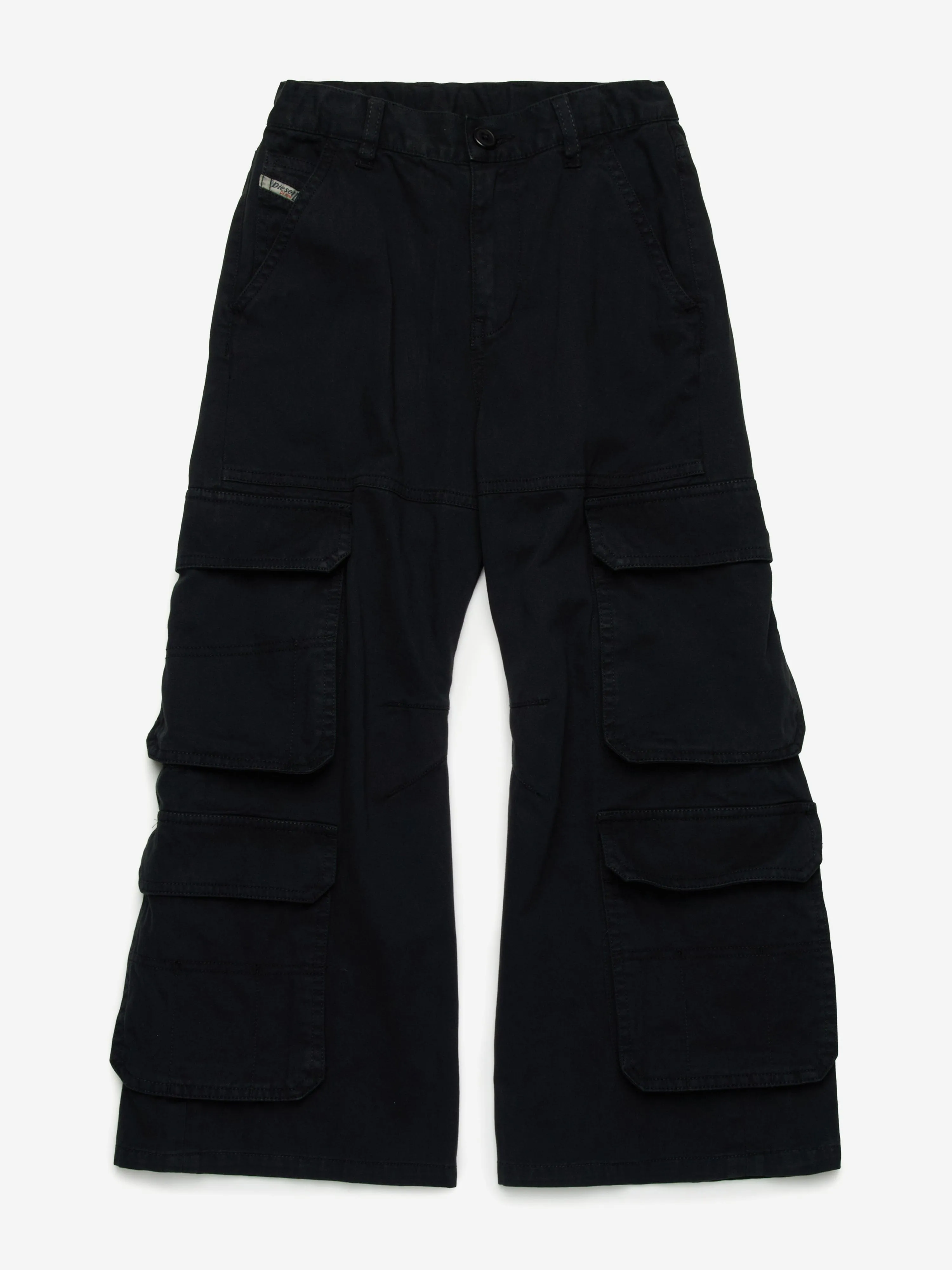 Girls Wide Leg Cargo Trousers in Black