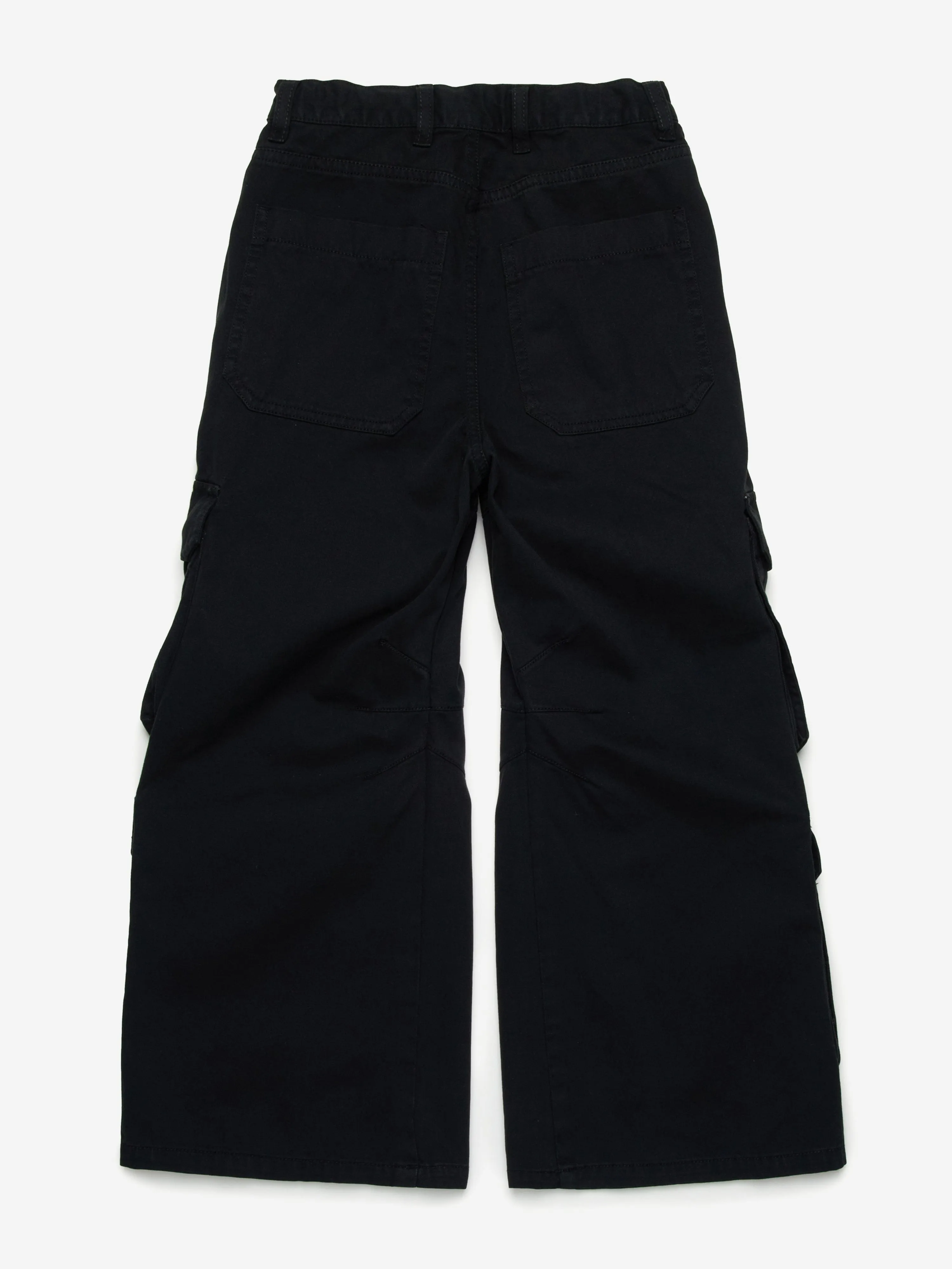 Girls Wide Leg Cargo Trousers in Black